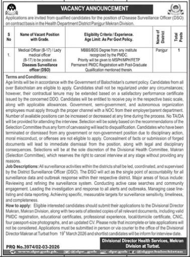 Divisional Director Health Sciences Makran Jobs 2026 – Health Department Balochsitan Jobs 2026 — original advertisement