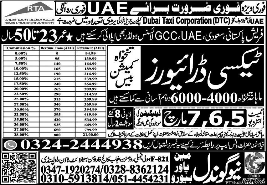 Taxi Driver Jobs Open In UAE 2026 – New Gondal Manpower Bureau Jobs 2026 — original advertisement