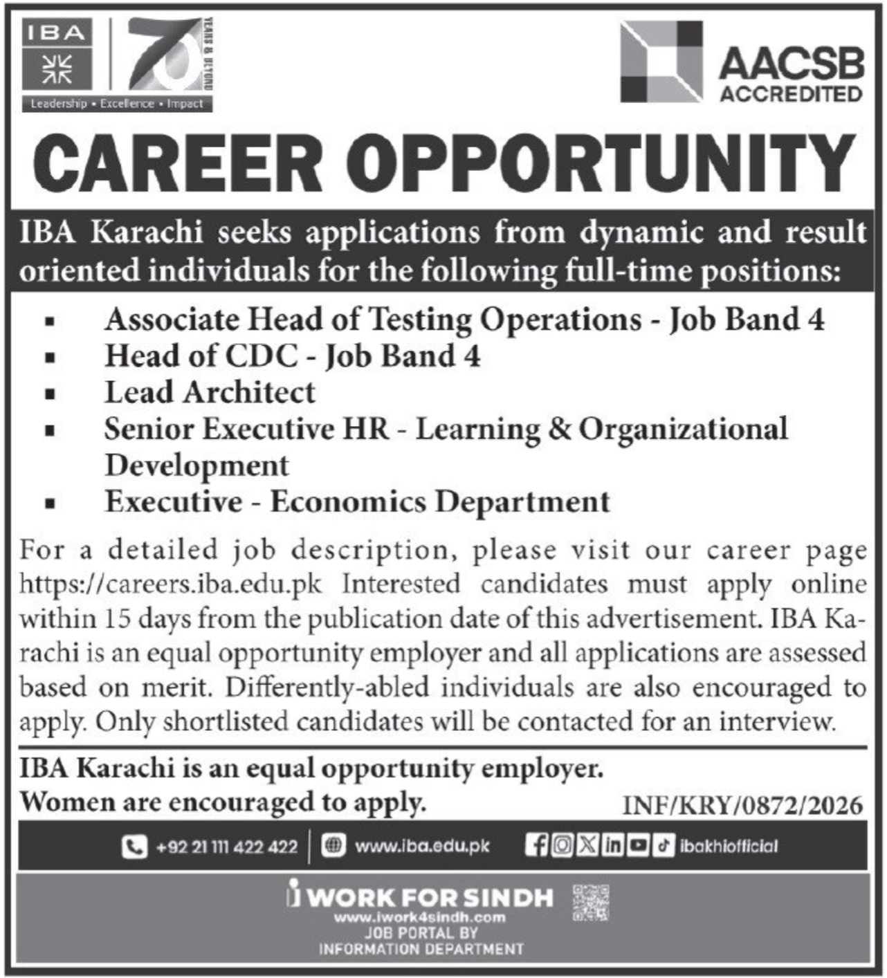 Institute Of Business Administration IBA Karachi Jobs 2026 Jobs 2026 — original advertisement