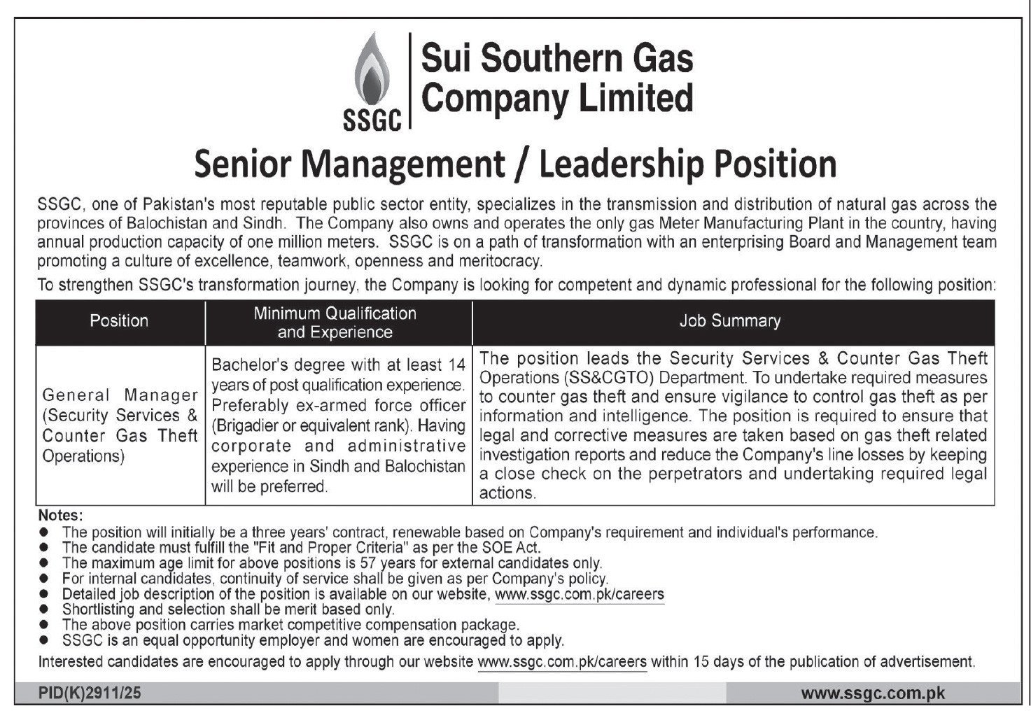 Sui Southern Gas Company Limited SSGC Jobs 2026 Jobs 2026 — original advertisement
