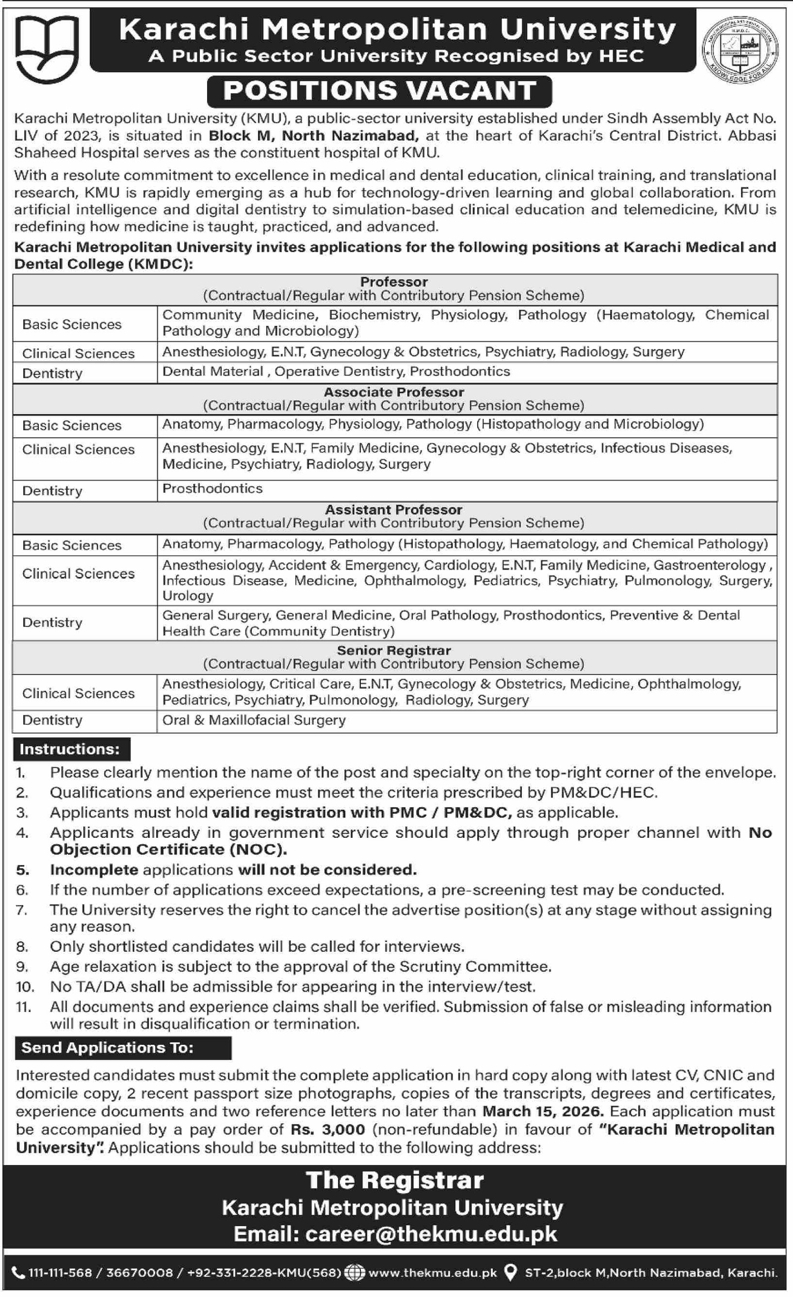 Karachi Metropolitan University Jobs 2026 – Public Sector Organization Jobs 2026 — original advertisement