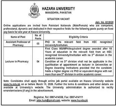 Hazara University Mansehra Job 2026 Jobs 2026 — original advertisement