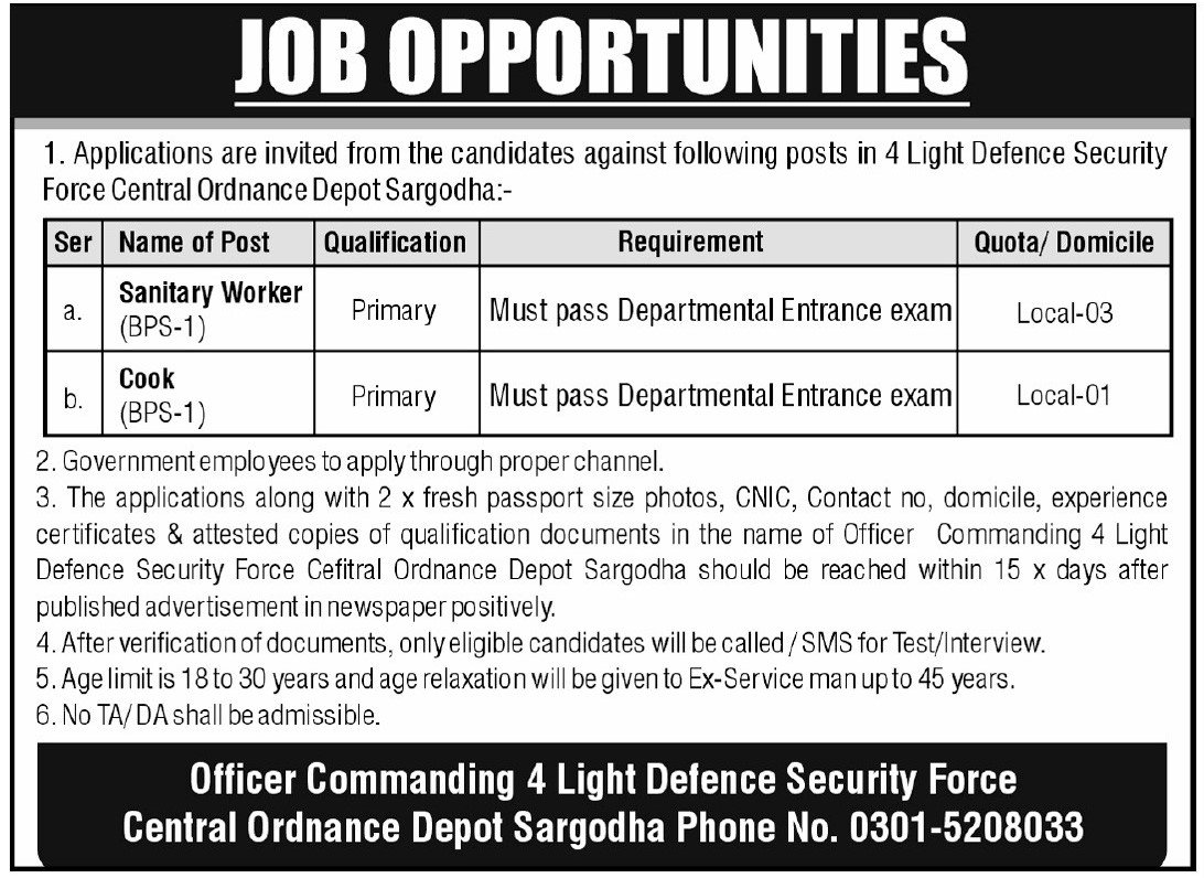 4 Light Defence Force DSF Central Ordnance Depot Jobs 2026 – Pakistan Army Jobs 2026 — original advertisement