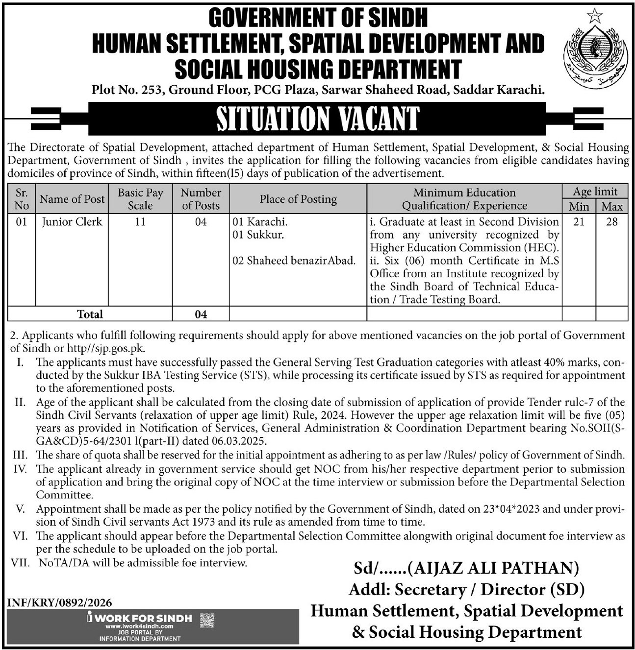 Human Settlement Spatial Development Karachi Jobs 2026 – Govt of Sindh Jobs 2026 — original advertisement