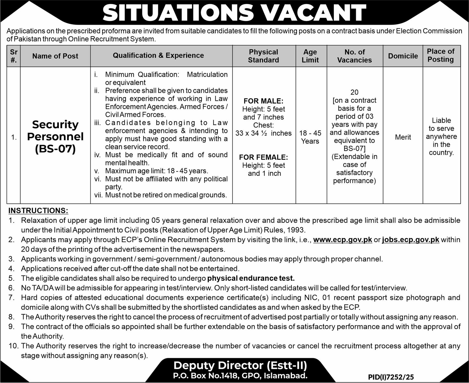 Election Commission Of Pakistan Islamabad Jobs 2026 – Election Commission of Pakistan (ECP) Islamabad Jobs 2026 — original advertisement