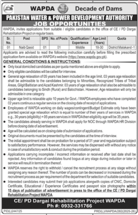 Water And Power Development Authority Malakand Job 2026 Jobs 2026 — original advertisement