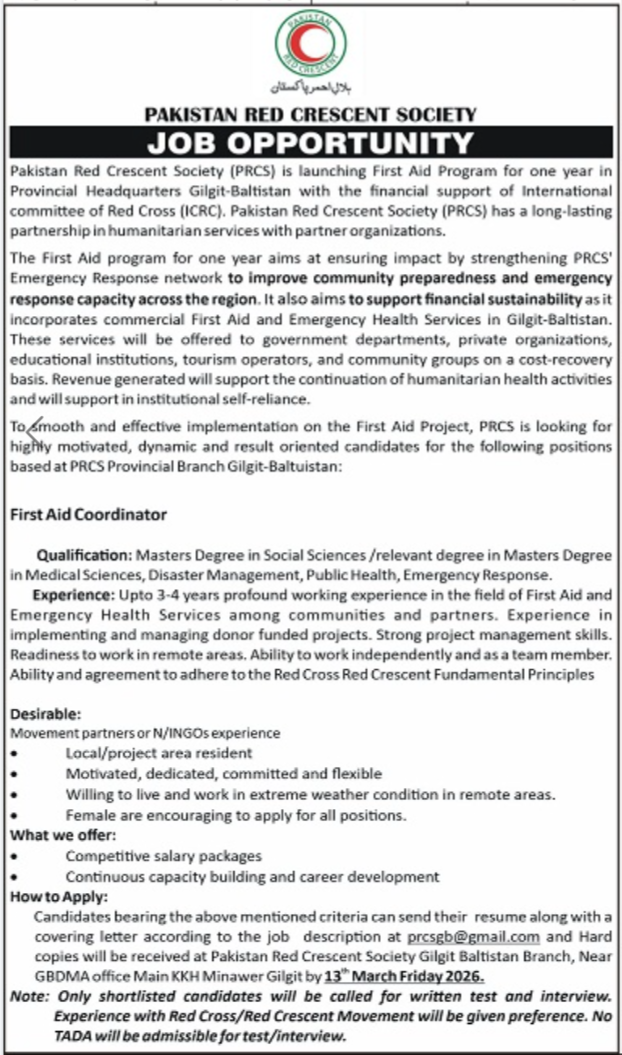 Pakistan Red Crescent Society PRCS Gilgit Jobs 2026 Jobs 2026 — original advertisement