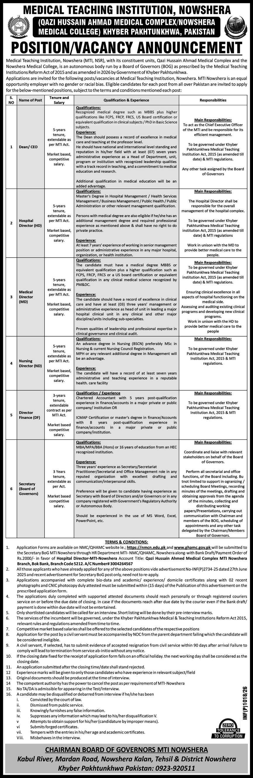 Qazi Hussain Ahmed Medical Complex MTI Nowshera Jobs 2026 – Qazi Hussain Ahmad Medical Complex Jobs 2026 — original advertisement