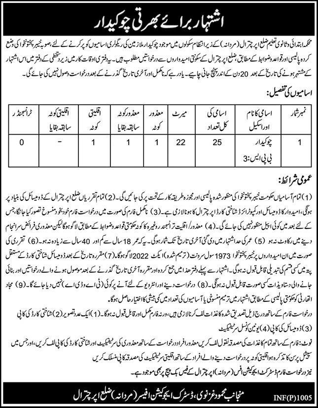 Elementary & Secondary Education Upper Chitral Jobs 2026 – Elementary & Secondary Education Department KPK Jobs 2026 — original advertisement
