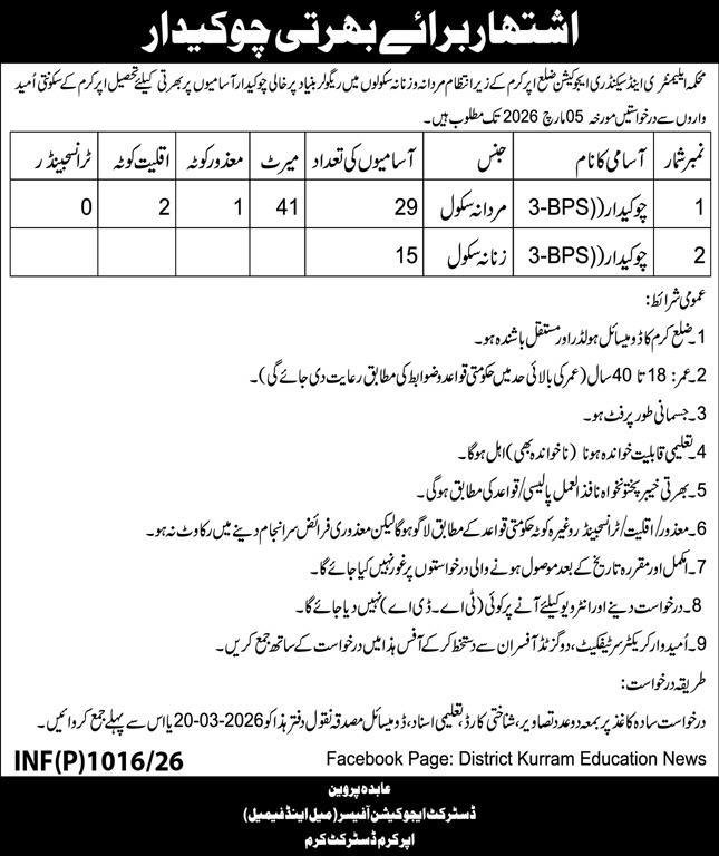 Elementary & Secondary Education ESED Kurram Jobs 2026 – Elementary & Secondary Education Department KPK Jobs 2026 — original advertisement