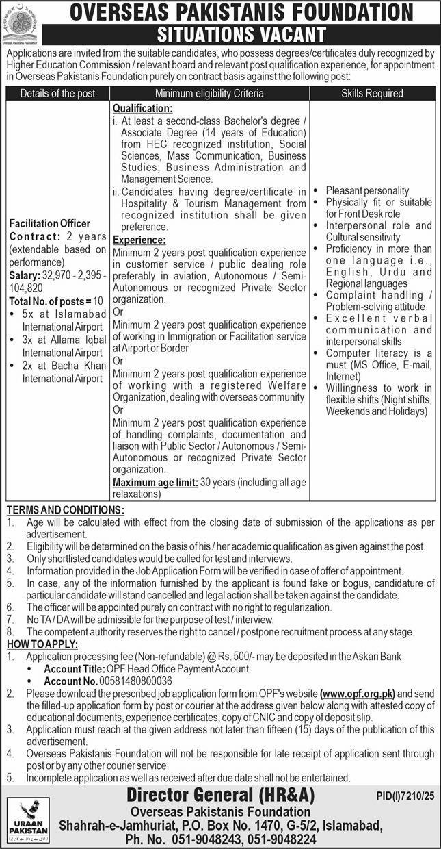Overseas Pakistanis Foundation OPF Islamabad Jobs 2026 – Overseas Pakistanis Foundation Islamabad Jobs 2026 — original advertisement