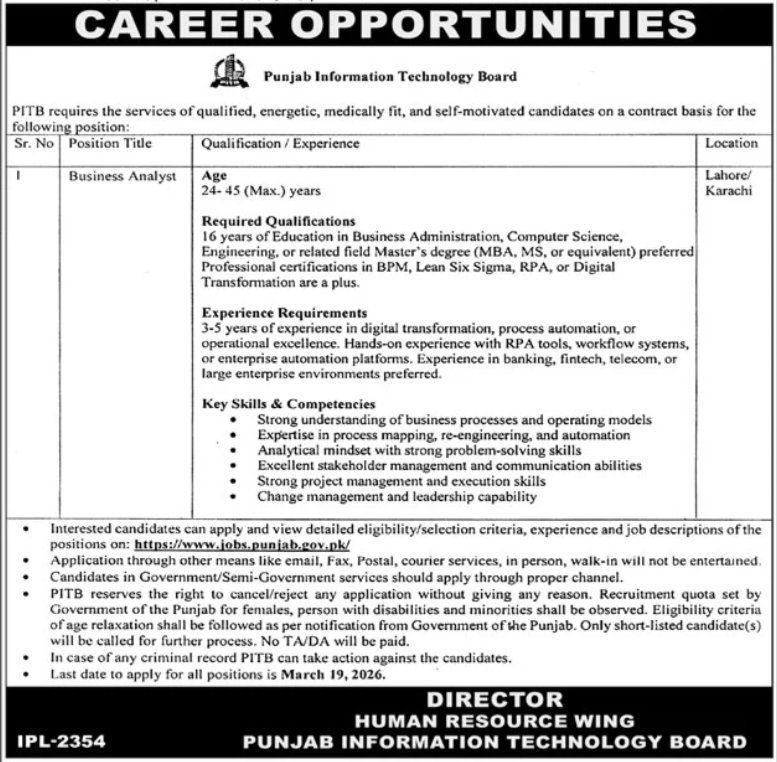 Punjab Information Technology Board PITB Jobs 2026 Jobs 2026 — original advertisement