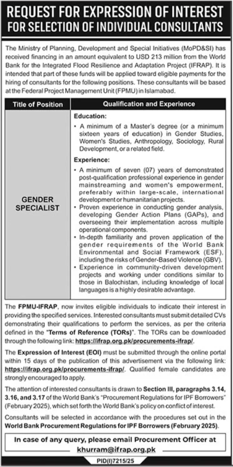 Ministry Of Planning Development And Special Initiative Job – Ministry of Planning Development & Special Initiatives Islamabad Jobs 2026 — original advertisement