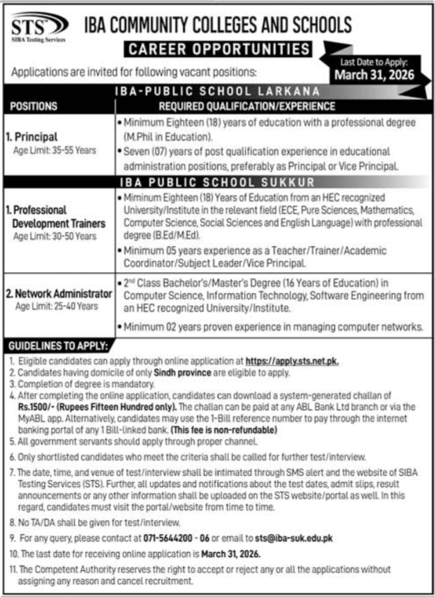 IBA Community College & School Sukkur Jobs 2026 – IBA Karachi Jobs 2026 — original advertisement