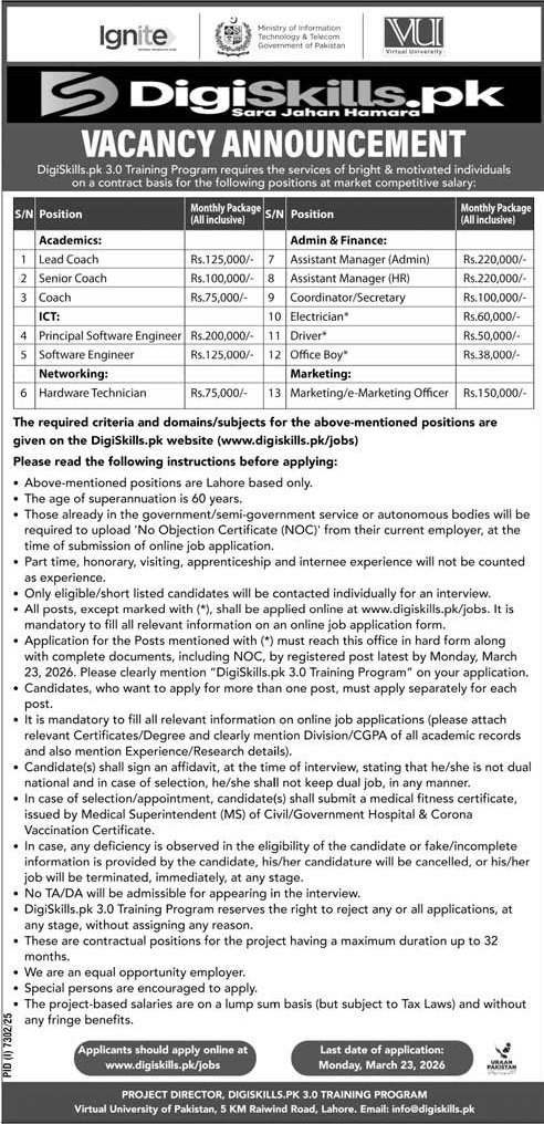 Ministry of Information Technology Jobs 2026 – Ministry of Information Technology and Telecommunication Jobs 2026 — original advertisement