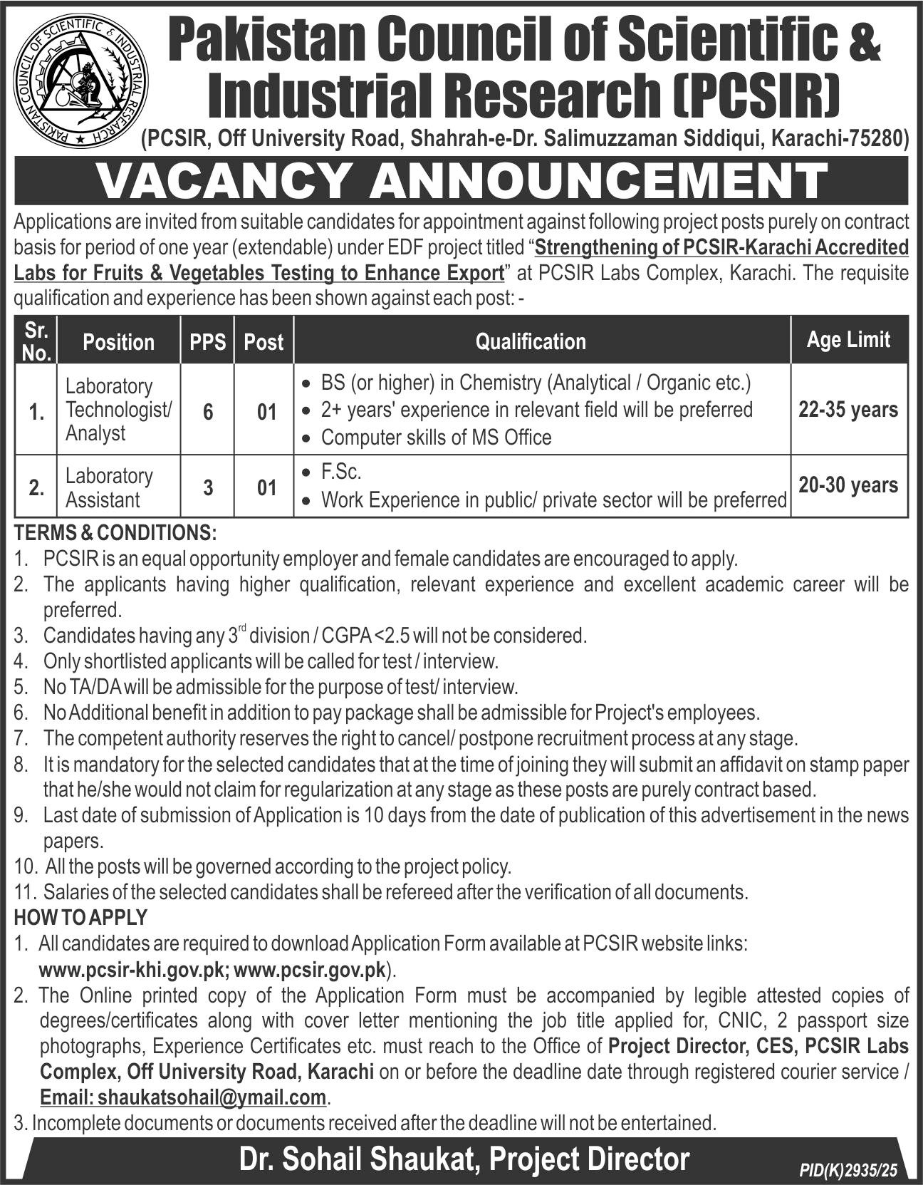 Pakistan Council of Scientific and Industrial Research Jobs Jobs 2026 — original advertisement