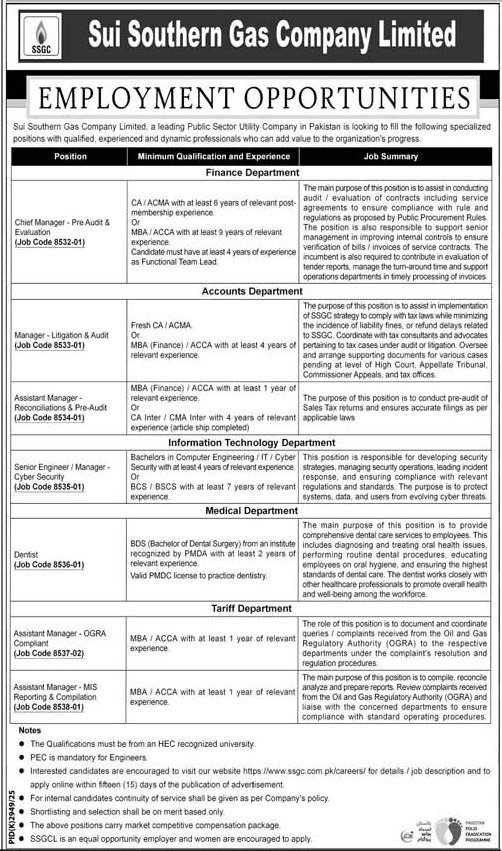 Sui Southern Gas Company Limited SSGC Karachi Jobs 2026 Jobs 2026 — original advertisement
