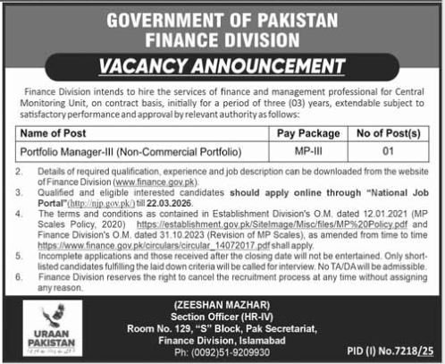 Finance Division Islamabad Jobs 2026 Jobs 2026 — original advertisement