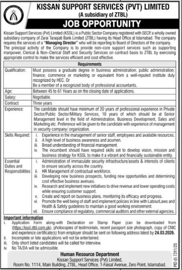 Kissan Support Services Limited Jobs 2026 – Kissan Support Services Limited KSSL Jobs 2026 — original advertisement