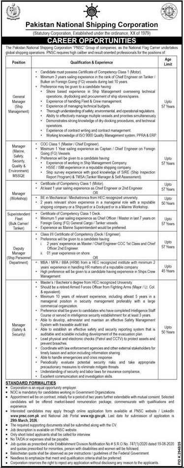 Pakistan National Shipping Corporation Jobs 2026 – Pakistan National Shipping Corporation Karachi Jobs 2026 — original advertisement