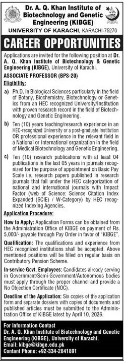 University of Karachi Sindh Jobs 2026 Jobs 2026 — original advertisement
