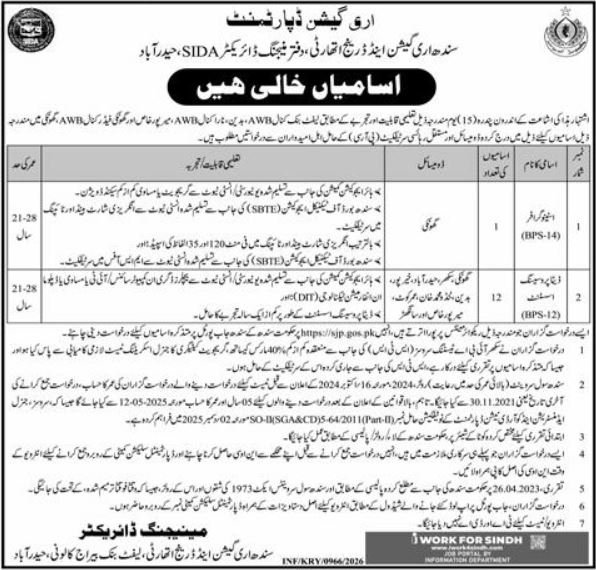 Sindh Irrigation & Drainage Authority SIDA Hyderabad Jobs – Irrigation Department Sindh Jobs 2026 — original advertisement