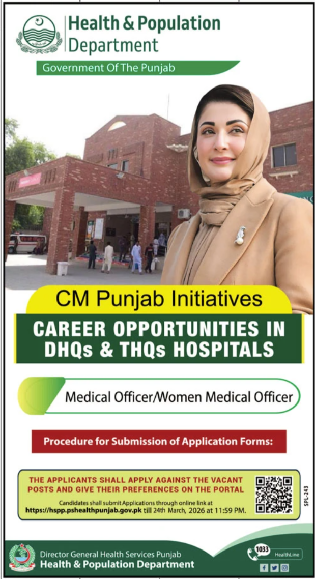 Health & Population Department Lahore Jobs 2026 – Health Department Punjab Jobs 2026 — original advertisement