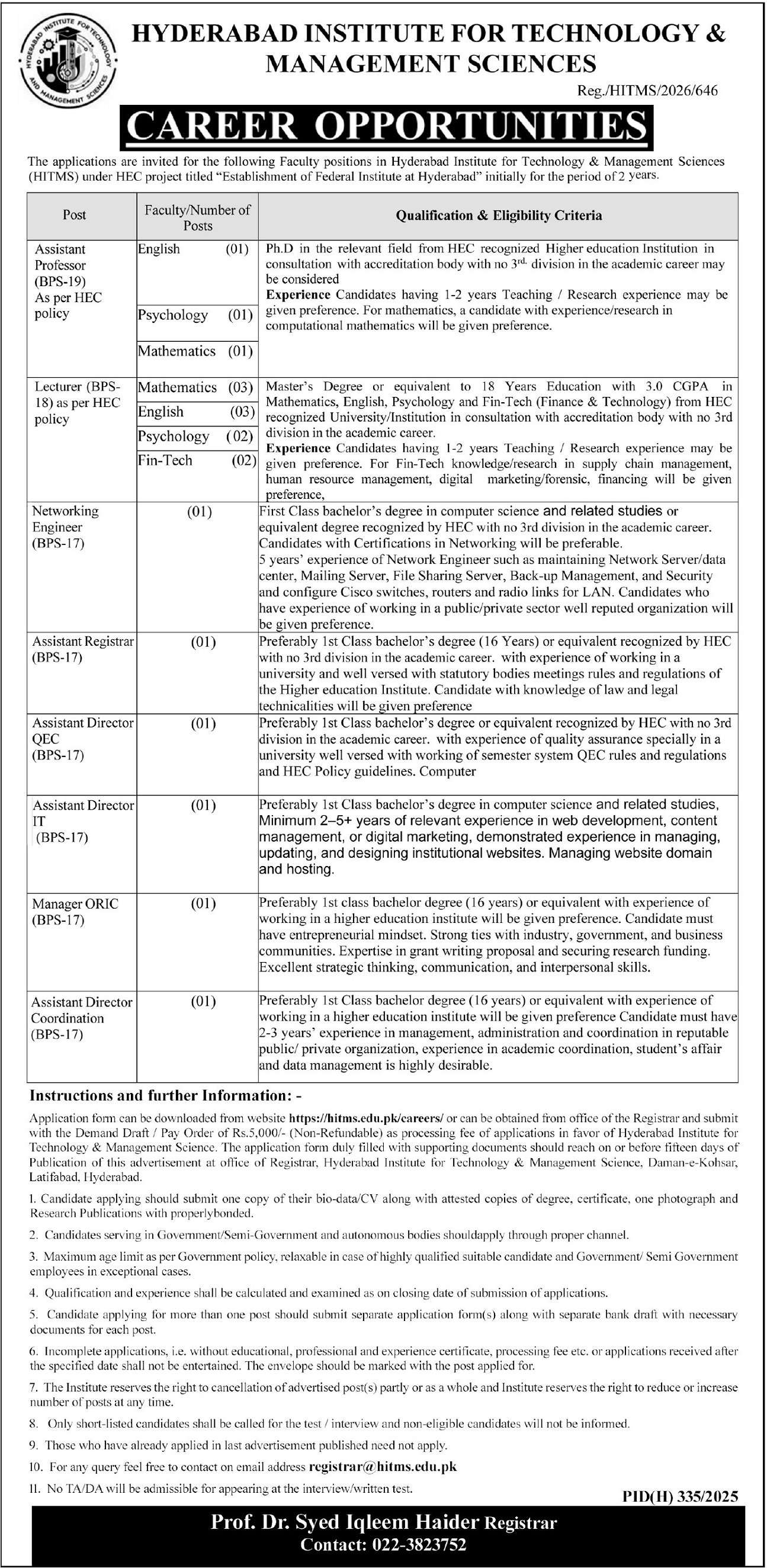 Hyderabad Institute For Technology & Management Jobs – Hyderabad Institute For Technology & Management Sciences Jobs 2026 — original advertisement