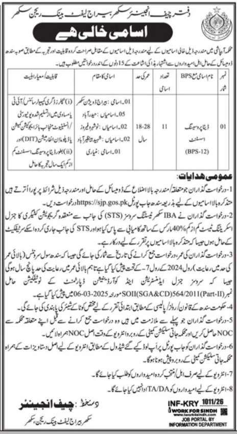 Irrigation Department Sukkur Job 2026 – Irrigation Department Sindh Jobs 2026 — original advertisement