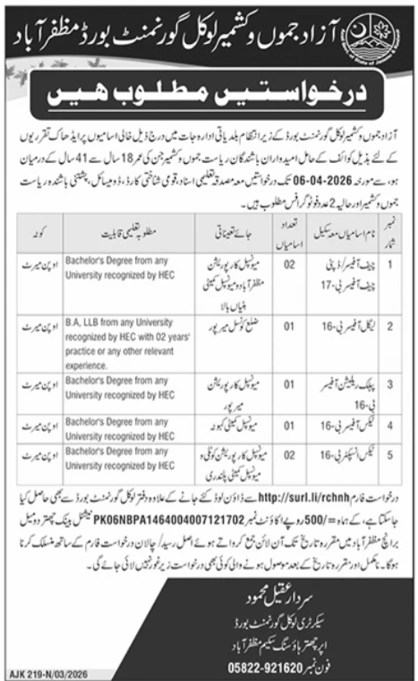 AJK Local Government Board Muzaffarabad Jobs 2026 – Govt of Azad Kashmir Jobs 2026 — original advertisement