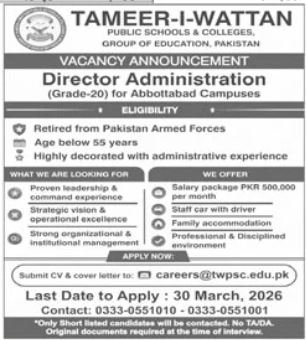 Tameer I Wattan Public School & College Abbottabad Jobs 2026 – Tameer I Wattan Public Schools & College Jobs 2026 — original advertisement