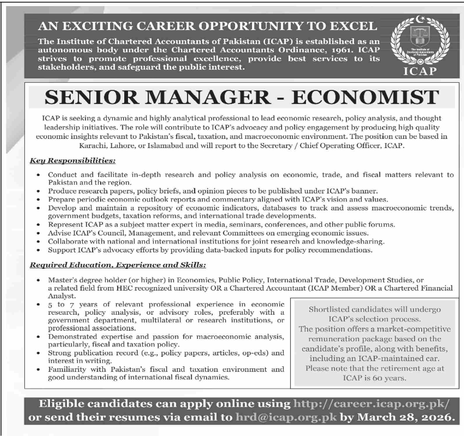 Institute Of Chartered Accountants Of Pakistan ICAP Jobs – National Institute of Child Health (NICH) & School of Nursing Karachi Jobs 2026 — original advertisement