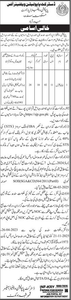 Population Welfare Department Hyderabad Job 2026 – Population Welfare Department Sindh Jobs 2026 — original advertisement