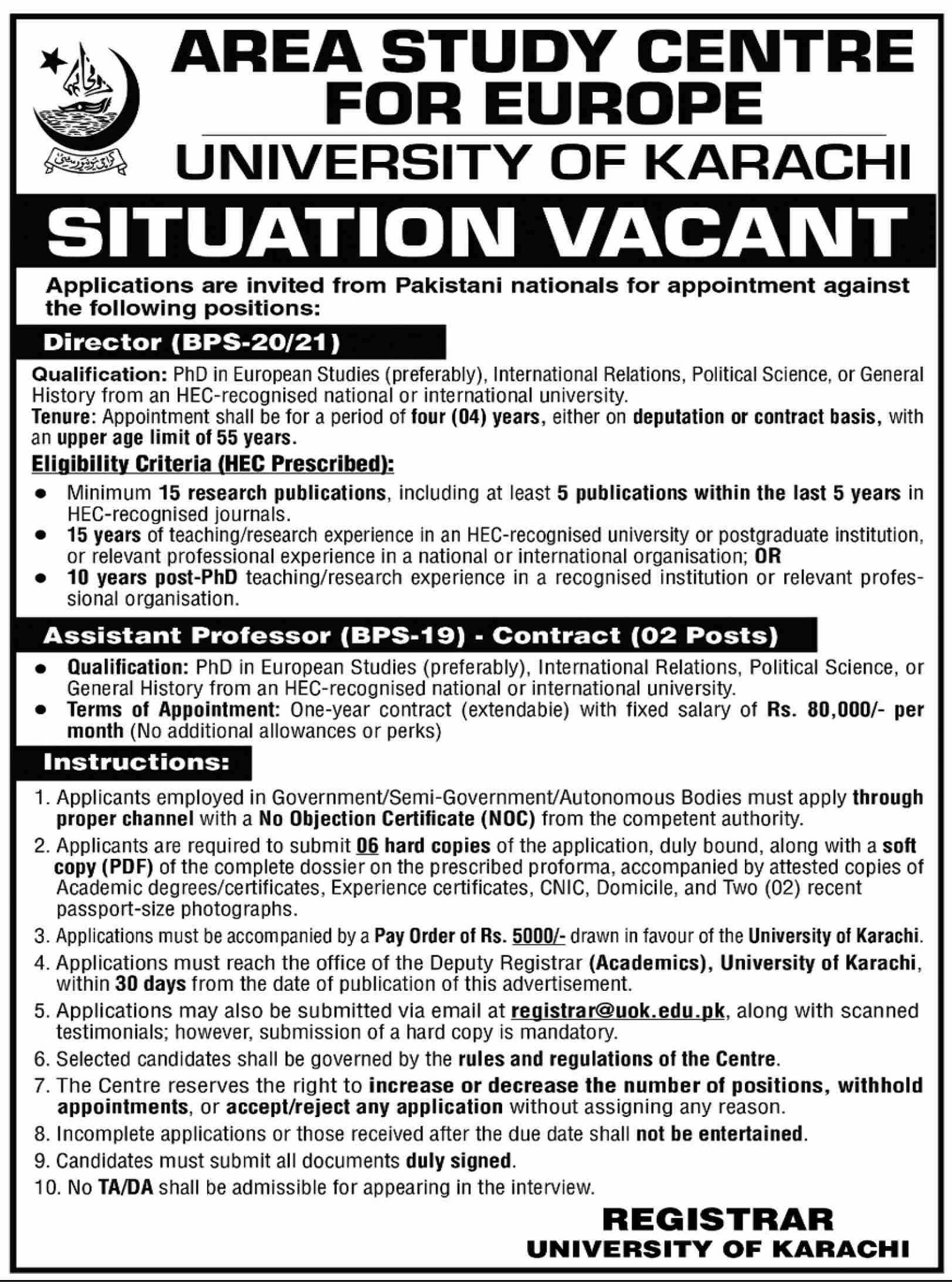 University of Karachi Sindh Jobs 2026 Jobs 2026 — original advertisement