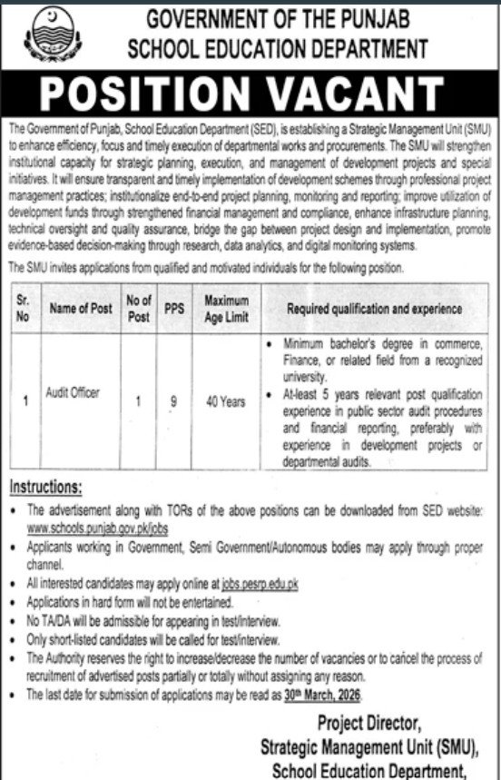 School Education Department Punjab Jobs 2026 Jobs 2026 — original advertisement