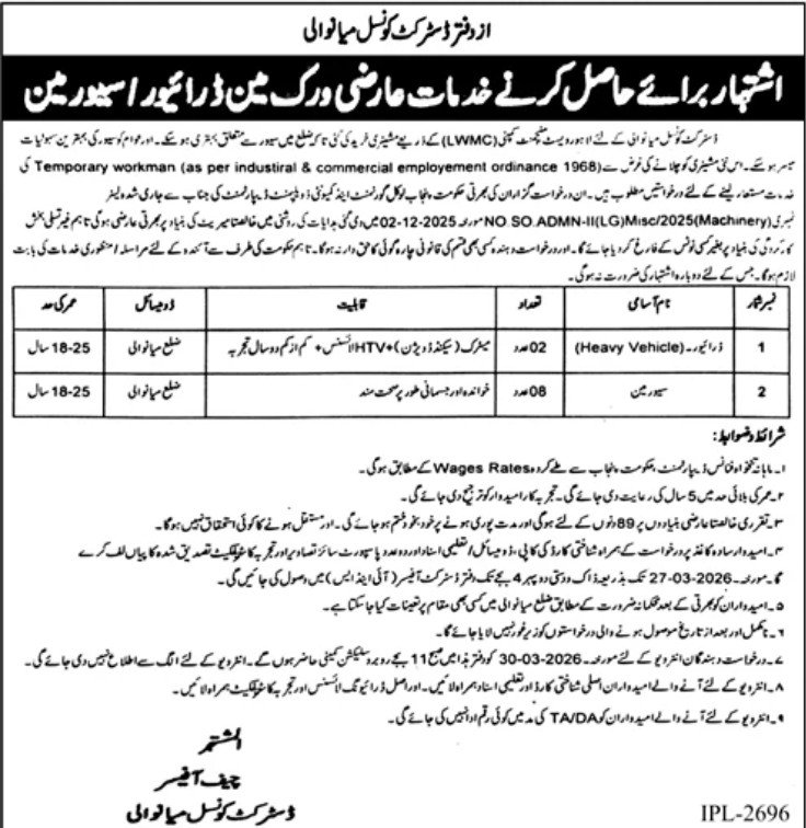 District Council Mianwali Jobs 2026 Jobs 2026 — original advertisement