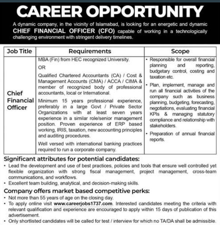 dynamic company, in the vicinity of Islamabad Jobs 2026 – Private Company Jobs 2026 — original advertisement