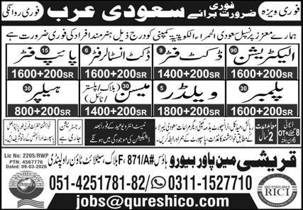 Plumber And Welder Jobs in Saudia Arabia 2026 – Qureshi Manpower Bureau Jobs 2026 — original advertisement