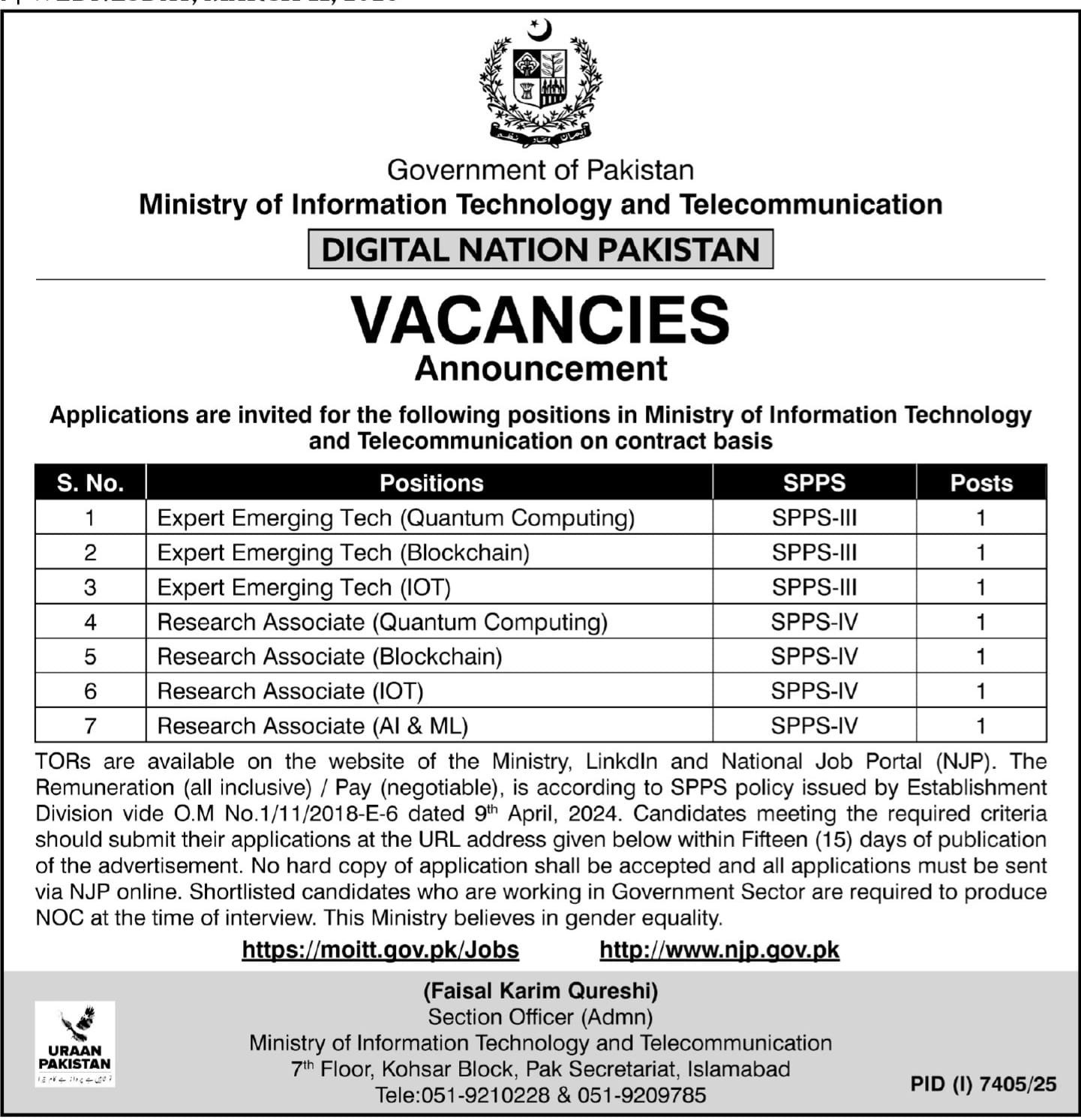Ministry of Information Technology and Telecommunication Job Jobs 2026 — original advertisement