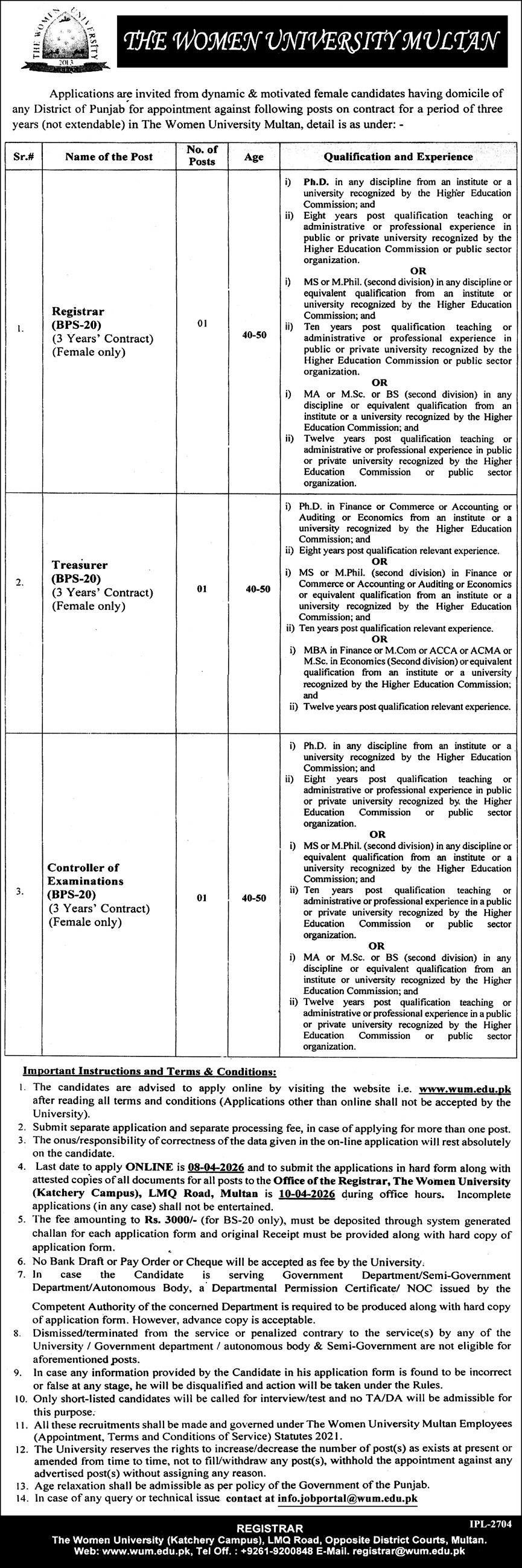 The Women University Multan Punjab Jobs 2026 Jobs 2026 — original advertisement