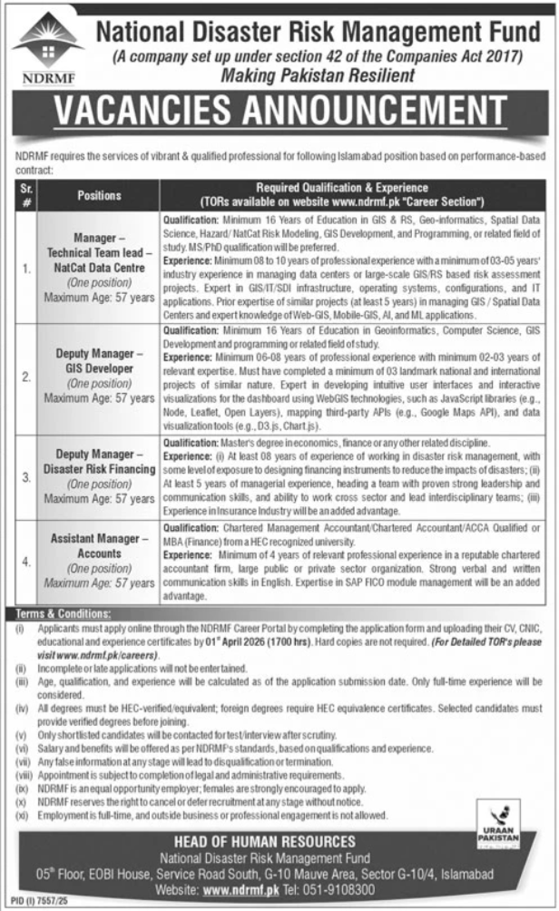 National Disaster Risk Management Fund NDRMF Jobs 2026 – National Disaster & Risk Management Fund Jobs 2026 — original advertisement