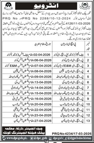 Public Health Engineering Department PHED Job Interview – Public Health Engineering Department Balochistan Jobs 2026 — original advertisement