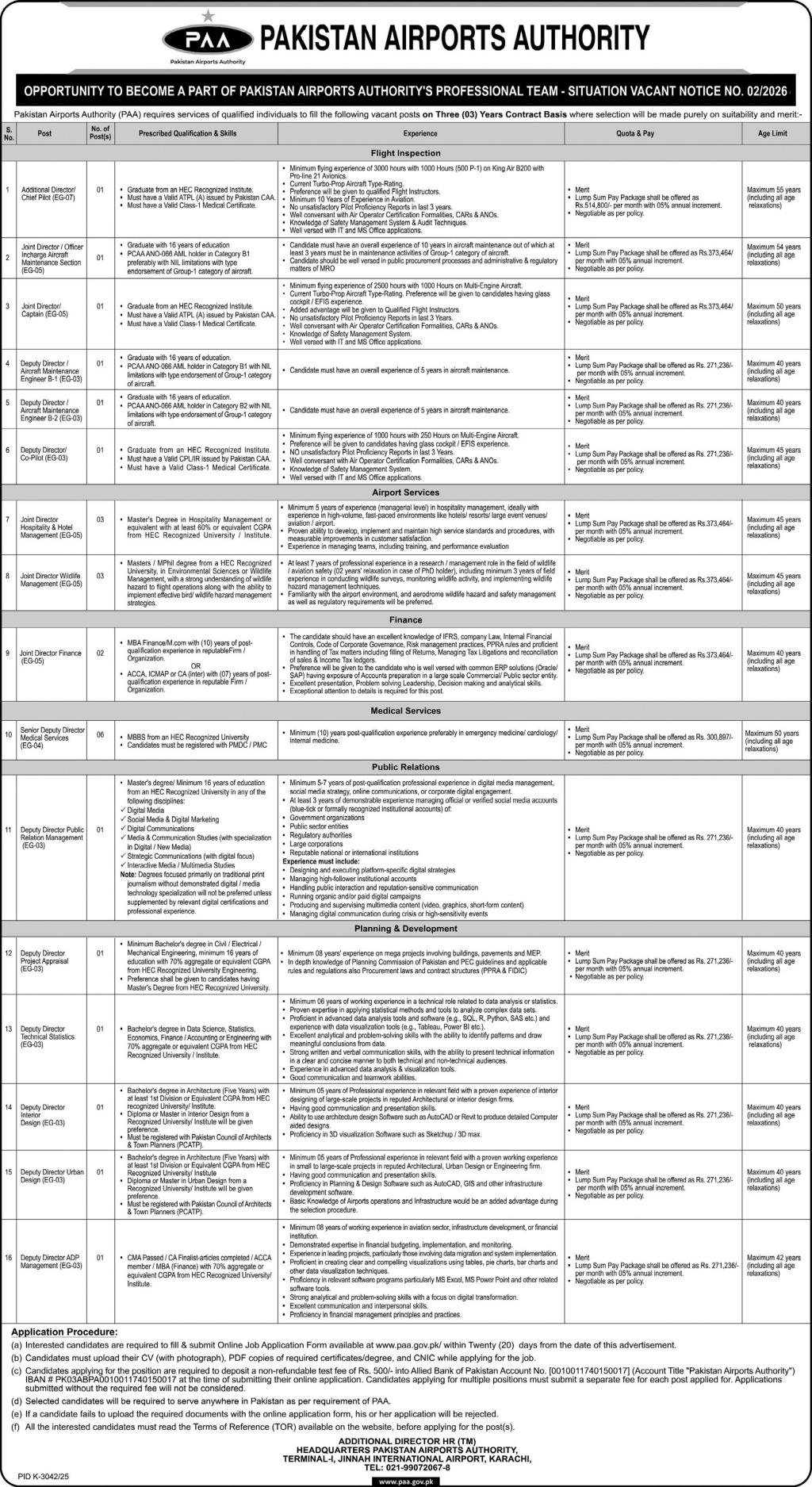 Pakistan Airports Authority Situation Notice No 02/2026 – Pakistan Airports Authority PAA Jobs 2026 — original advertisement