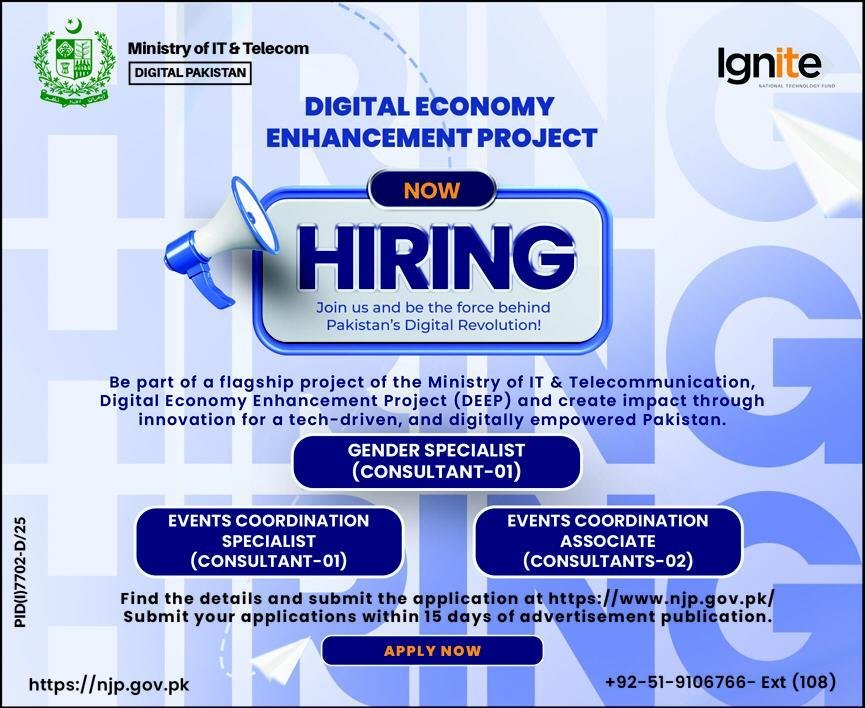 Digital Economy Enhancement Project DEEP Jobs 2026 – Ministry of Information Technology and Telecommunication Jobs 2026 — original advertisement