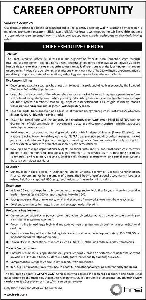Human Resource Solutions International HRSI Jobs 2026 – HRSG People and Business karachi Jobs 2026 — original advertisement