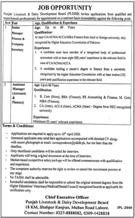 Livestock and Dairy Development Department Lahore Jobs 2026 – Livestock and Dairy Development Department Punjab Jobs 2026 — original advertisement