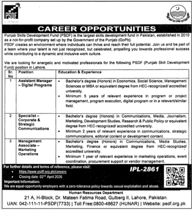 Punjab Skills Development Fund PSDF Jobs 2026 Jobs 2026 — original advertisement