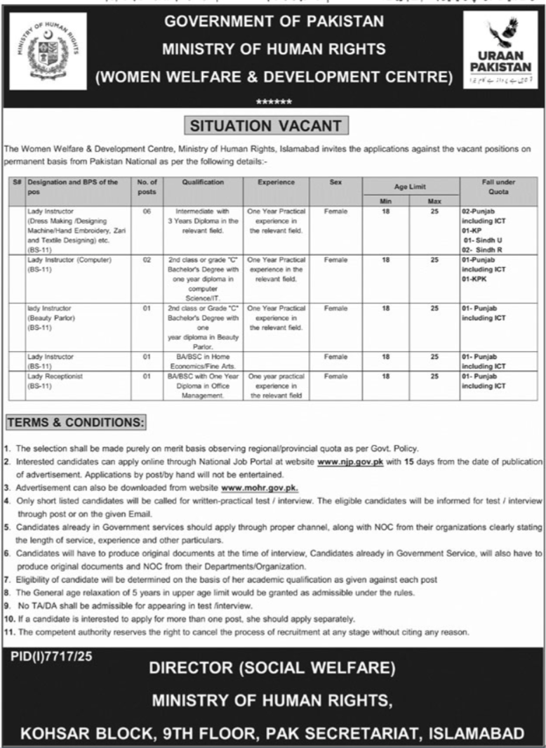 Ministry of Human Rights Islamabad Jobs 2026 Jobs 2026 — original advertisement