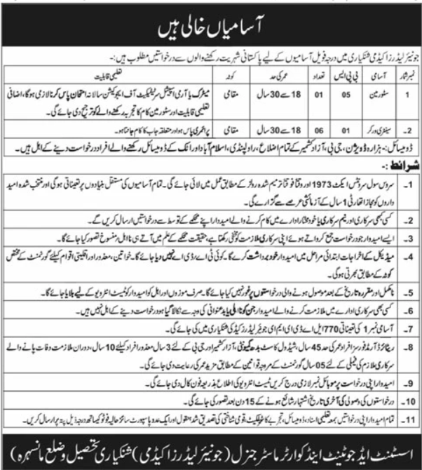 Junior Leaders Academy Shinkiari Jobs 2026 – Public Sector Organization Jobs 2026 — original advertisement