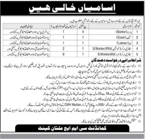 Combined Military Hospital Cmh Multan Jobs 2026 Jobs 2026 — original advertisement